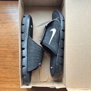 Nike Black Slides with White Swoosh